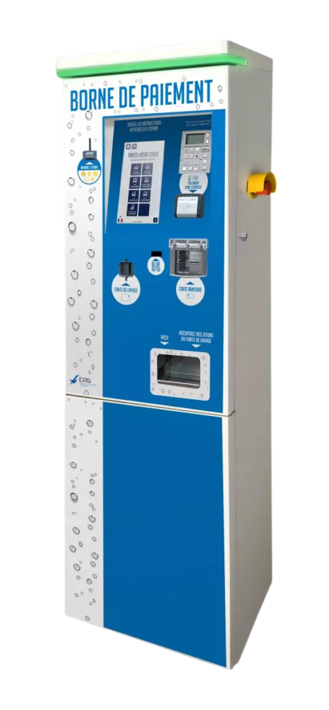 Machine de distribution de boissons avec options de paiement et de sélection de boissons.